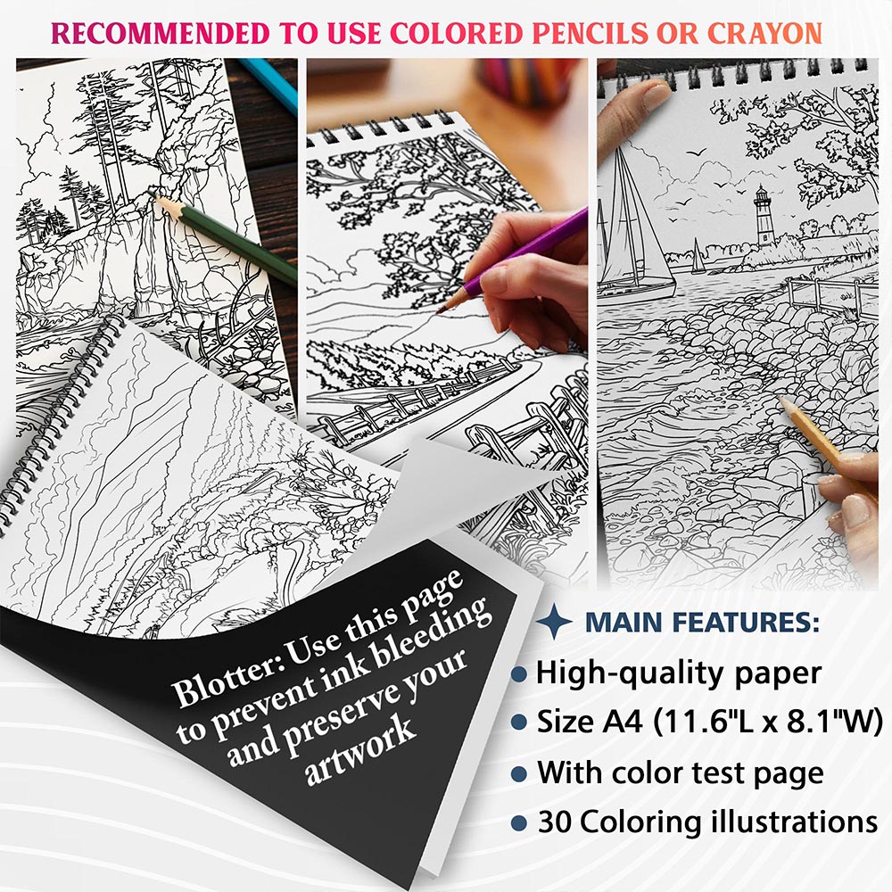 NETHOUSE American Landscapes Coloring Sheets For Adults