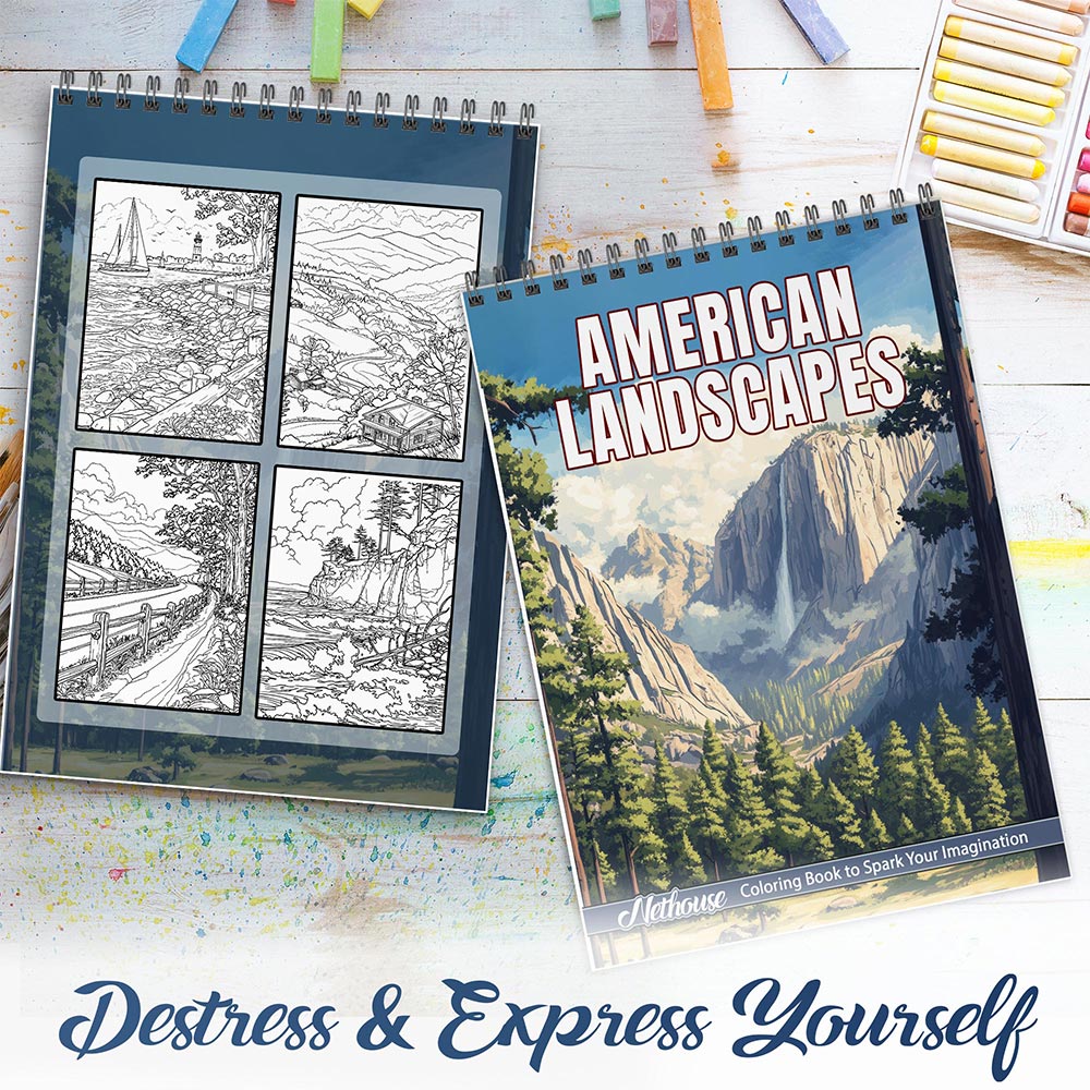 NETHOUSE American Landscapes Spiral Coloring Book For Adults
