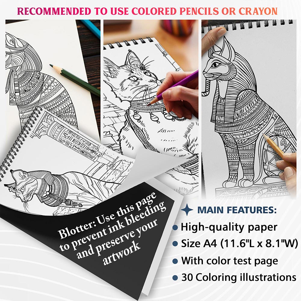 NETHOUSE Ancient Egypt Cat Coloring Sheets For Adults