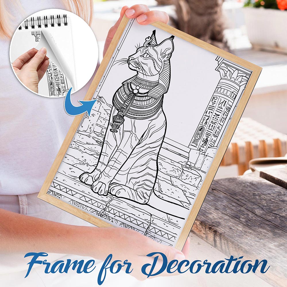 NETHOUSE Ancient Egypt Cat Spiral Bound Coloring Book For Adults