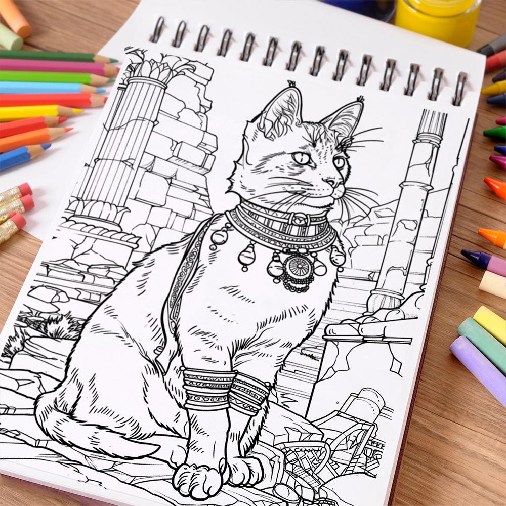 NETHOUSE Ancient Egypt Cat Coloring Book Spiral Bound For Adults
