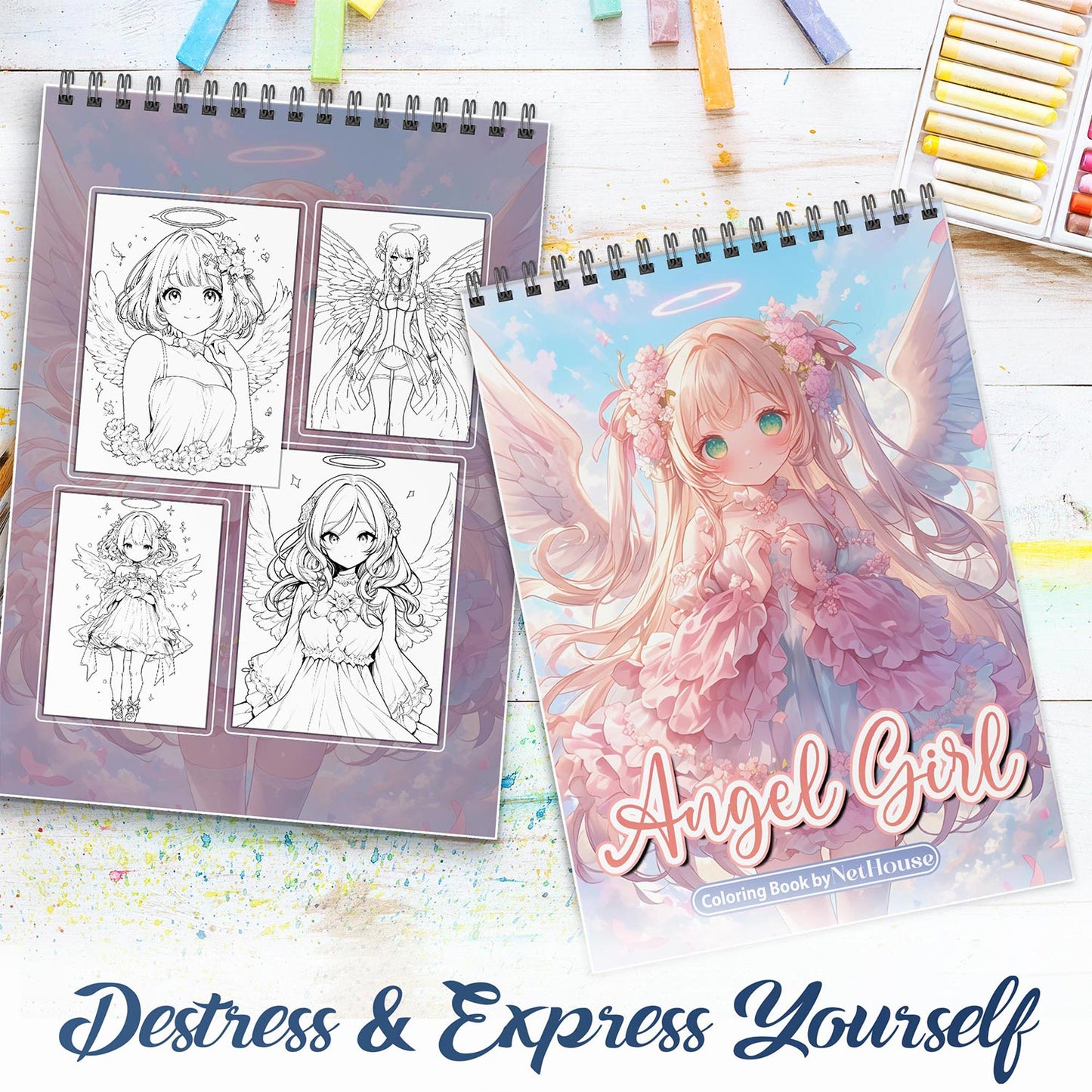 NETHOUSE Angel Girl Spiral Coloring Book For Adults