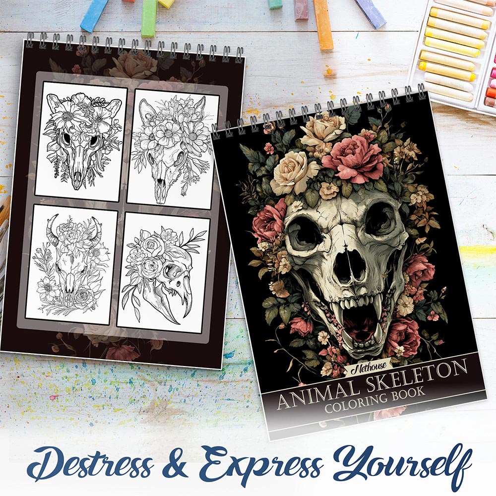 NETHOUSE Animal Skeleton Spiral Coloring Book For Adults