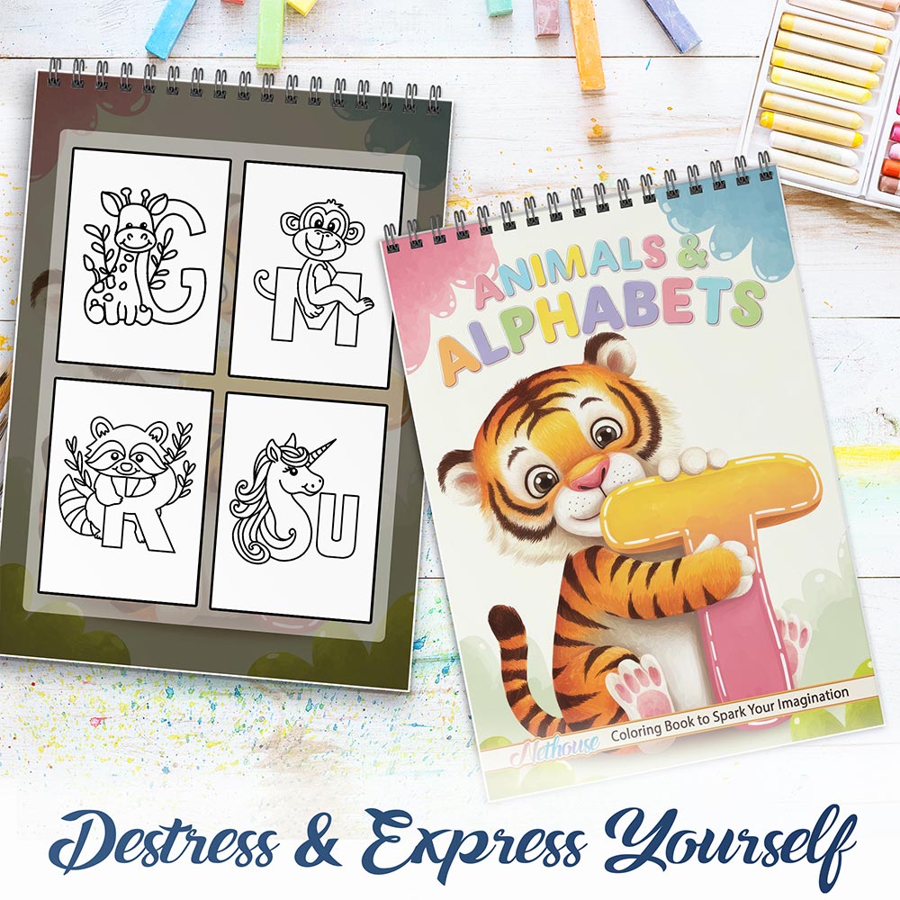 NETHOUSE Animals & Alphabets Spiral Coloring Book For Adults