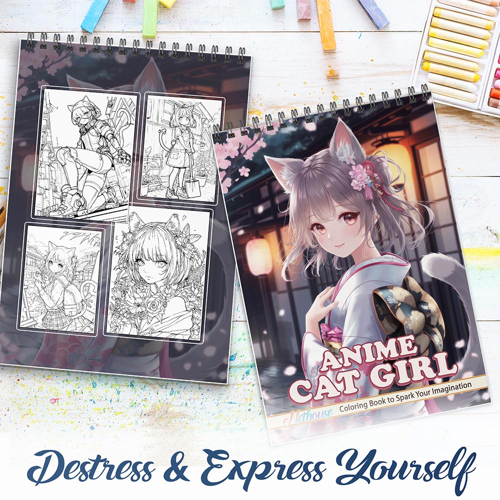 NETHOUSE Anime Cat Girl Spiral Coloring Book For Adults