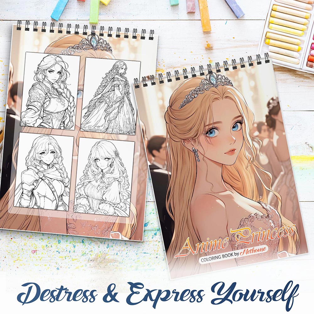 NETHOUSE Anime Princess Spiral Coloring Book For Adults