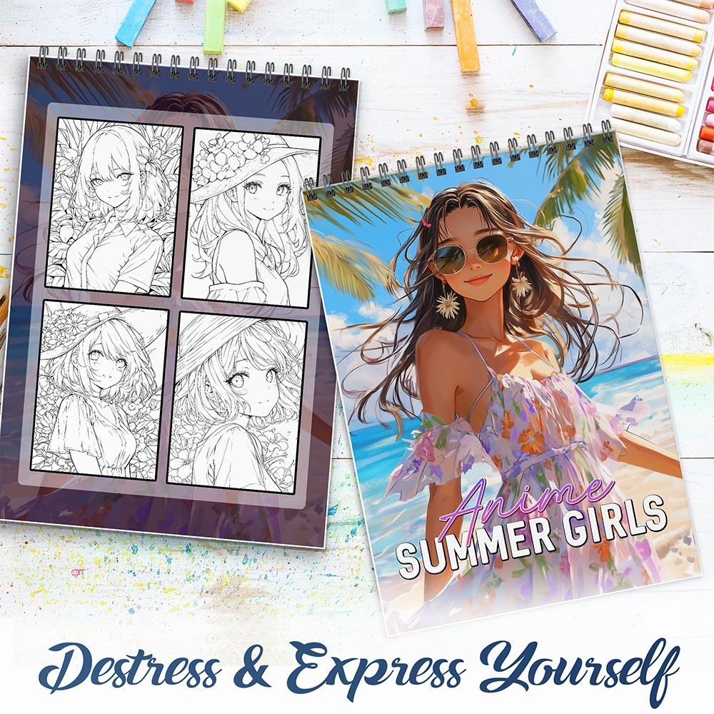 NETHOUSE Anime Summer Girls Spiral Coloring Book For Adults