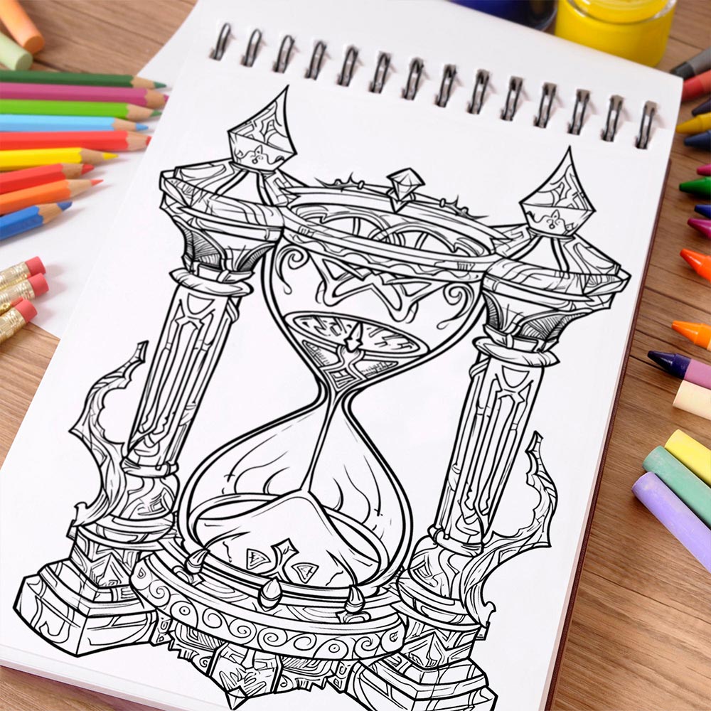 NETHOUSE Antique Hourglass Coloring Book For Adults Relaxation & Stress Relief, 30 Coloring Pages of Vintage Hourglasses, Elegant Timepieces, Classic Designs, and Intricate Details