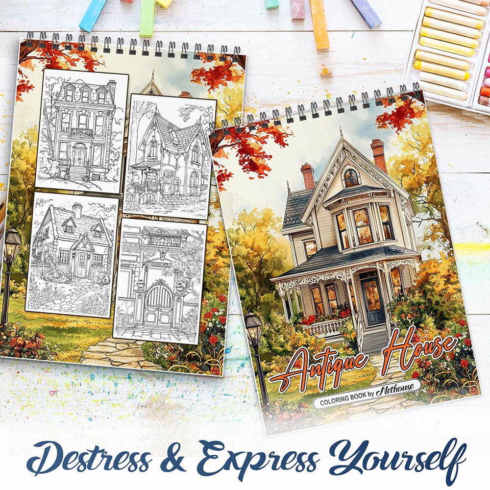 NETHOUSE Antique House Spiral Coloring Book for Adults