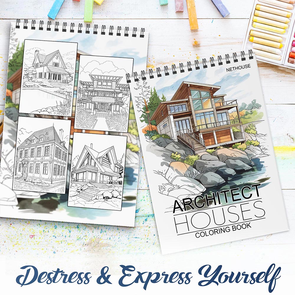 NETHOUSE Architect Houses Spiral Coloring Book for Adults