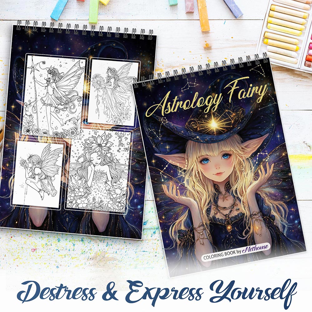 NETHOUSE Astrology Fairy Spiral Coloring Book for Adults