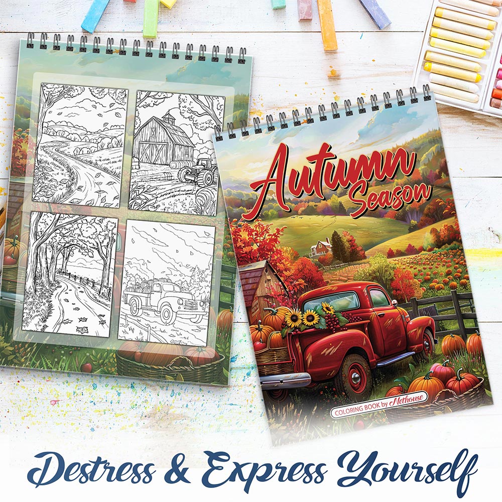 NETHOUSE Autumn Season Spiral Coloring Book for Adults