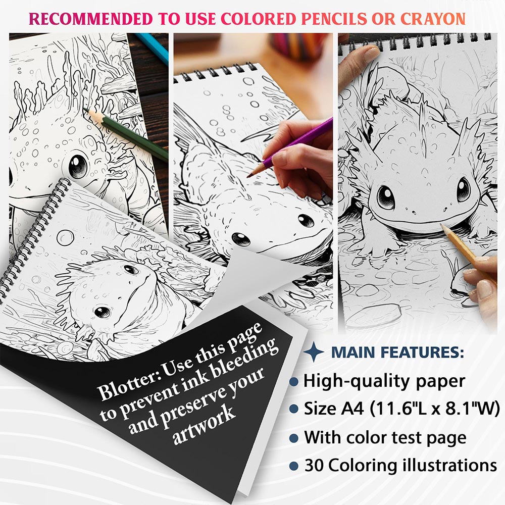 NETHOUSE Axolotl Coloring Sheets For Adults
