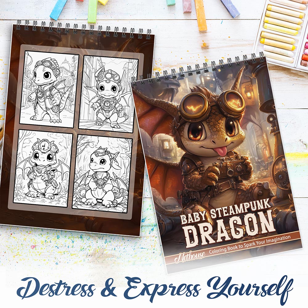 NETHOUSE Baby Steampunk Dragon Spiral Coloring Book For Adults