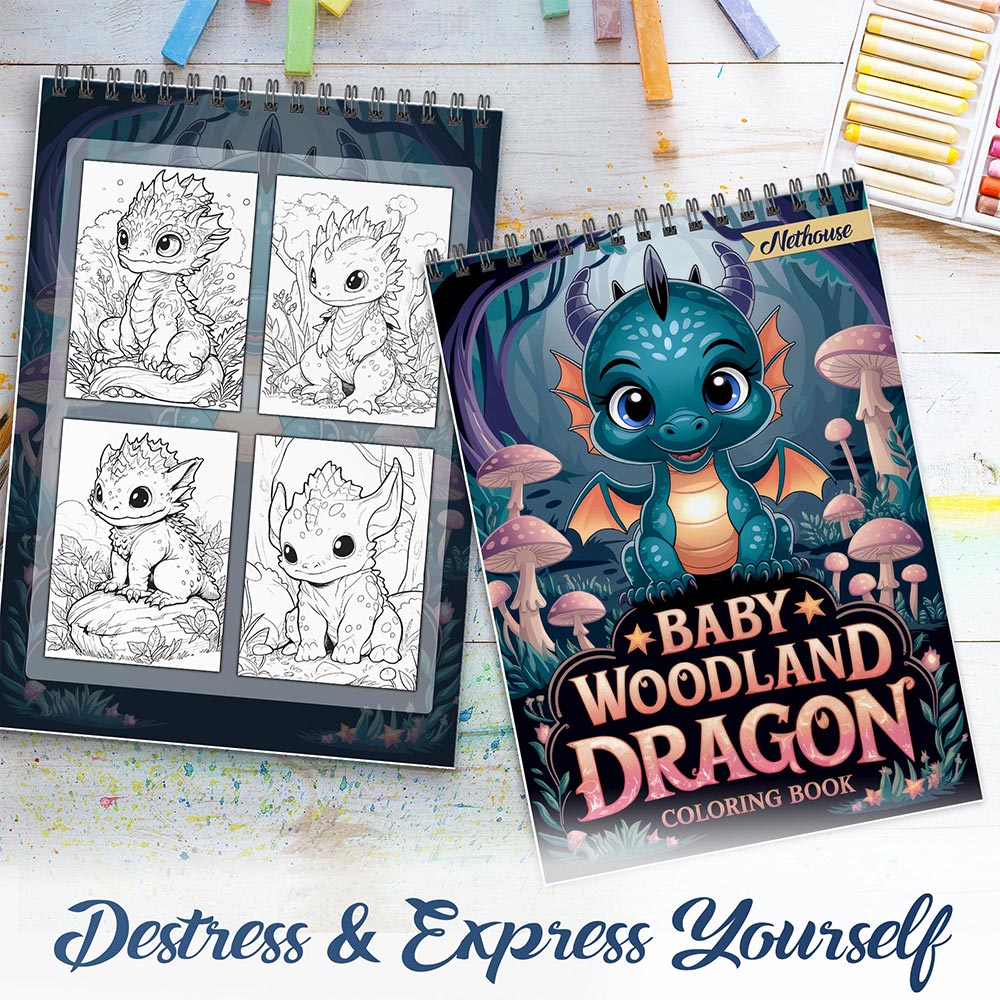 NETHOUSE Baby Woodland Dragon Spiral Coloring Book For Adults
