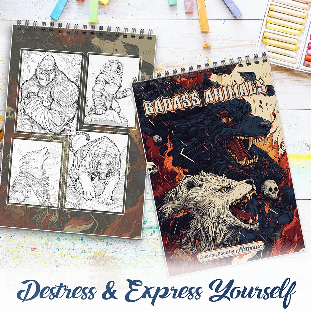 NETHOUSE Badass Animals Spiral Coloring Book For Adults