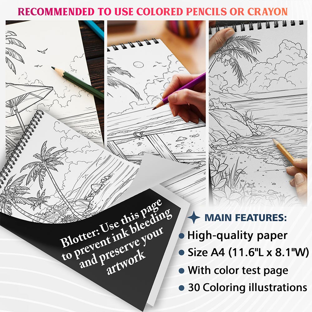 NETHOUSE Beach Landscapes Coloring Sheets For Adults