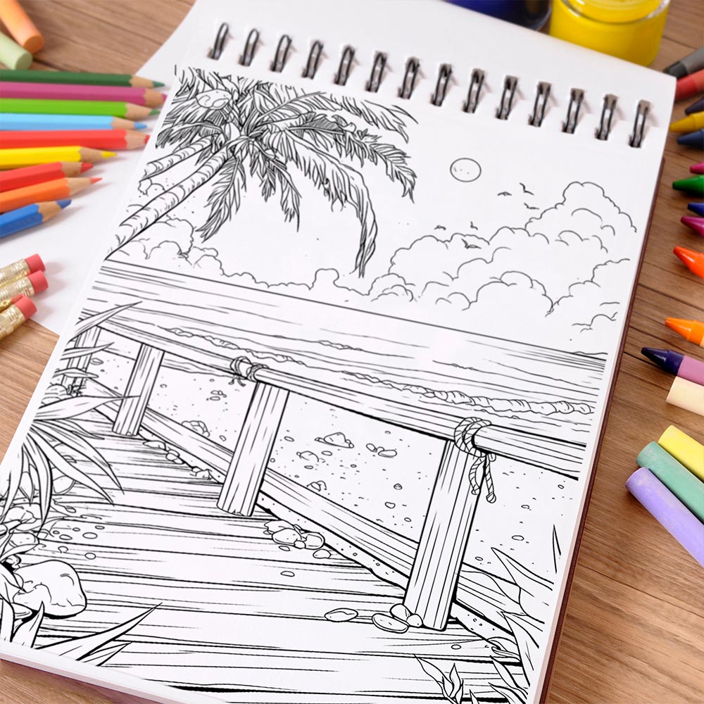 NETHOUSE Beach Landscapes Coloring Book Spiral Bound For Adults