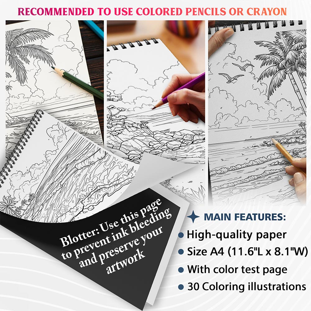 NETHOUSE Beach Scenes Coloring Sheets For Adults