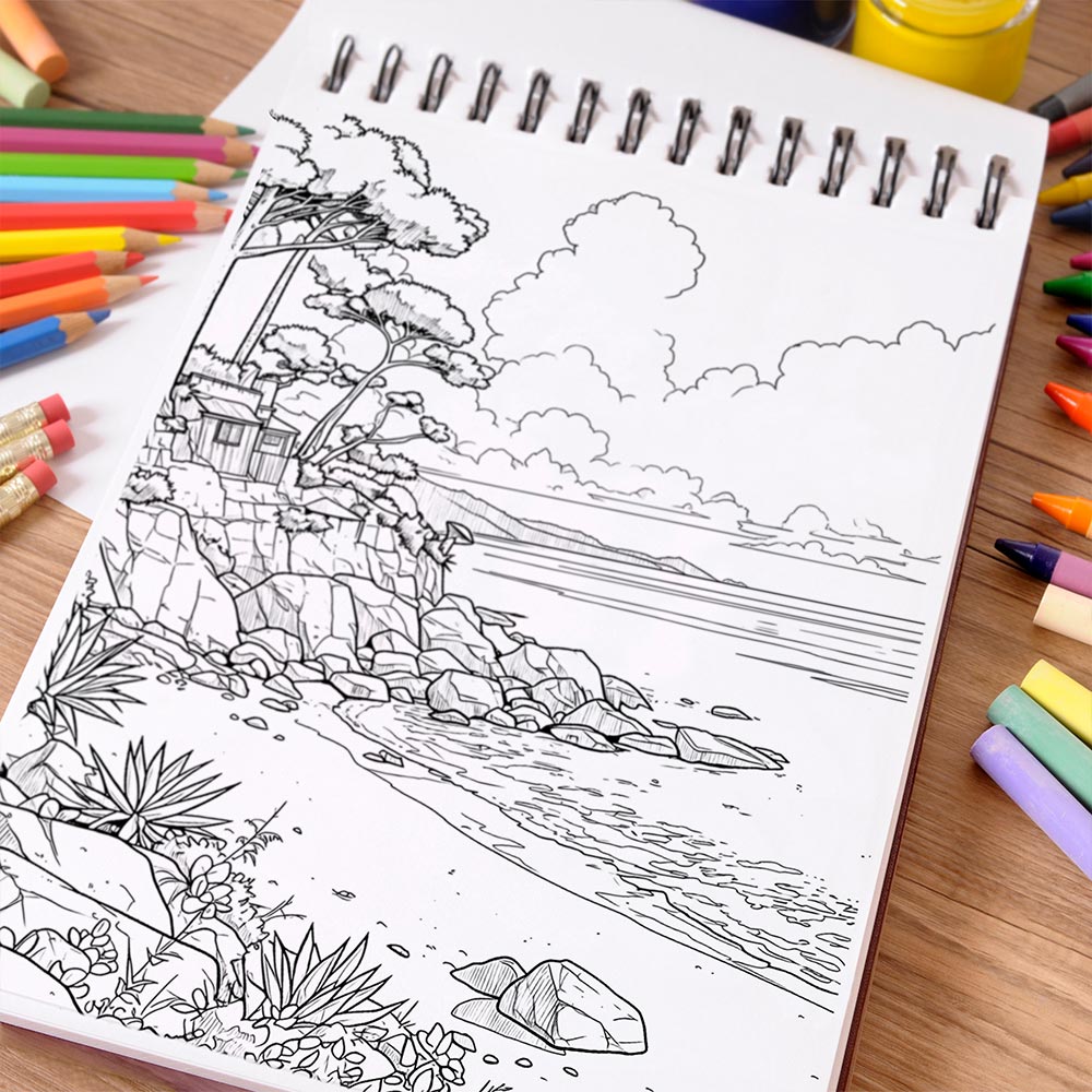 NETHOUSE Beach Scenes Coloring Book Spiral Bound For Adults