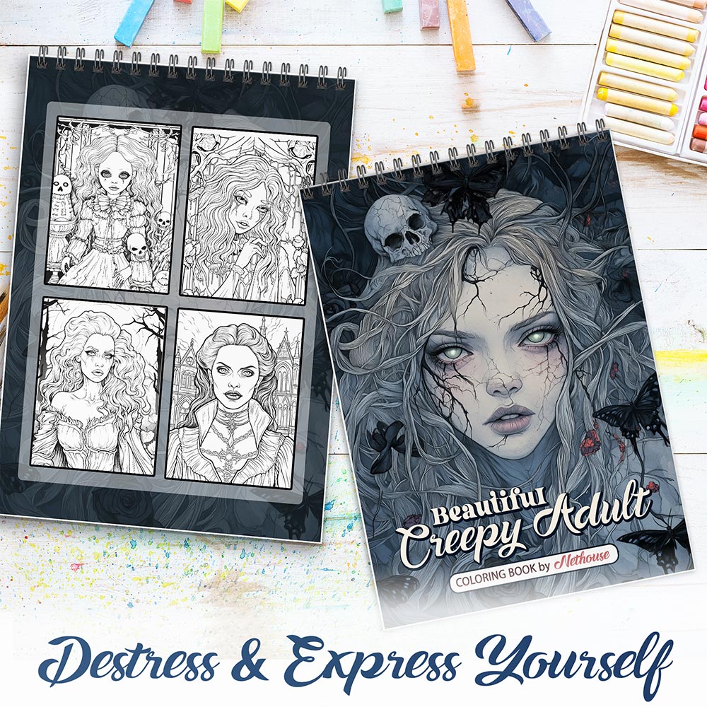 NETHOUSE Beautiful Creepy Adult Spiral Coloring Book For Adults