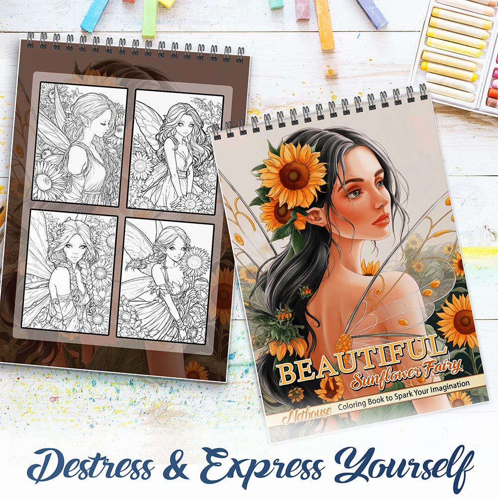 NETHOUSE Beautiful Sunflower Fairy Spiral Coloring Book For Adults