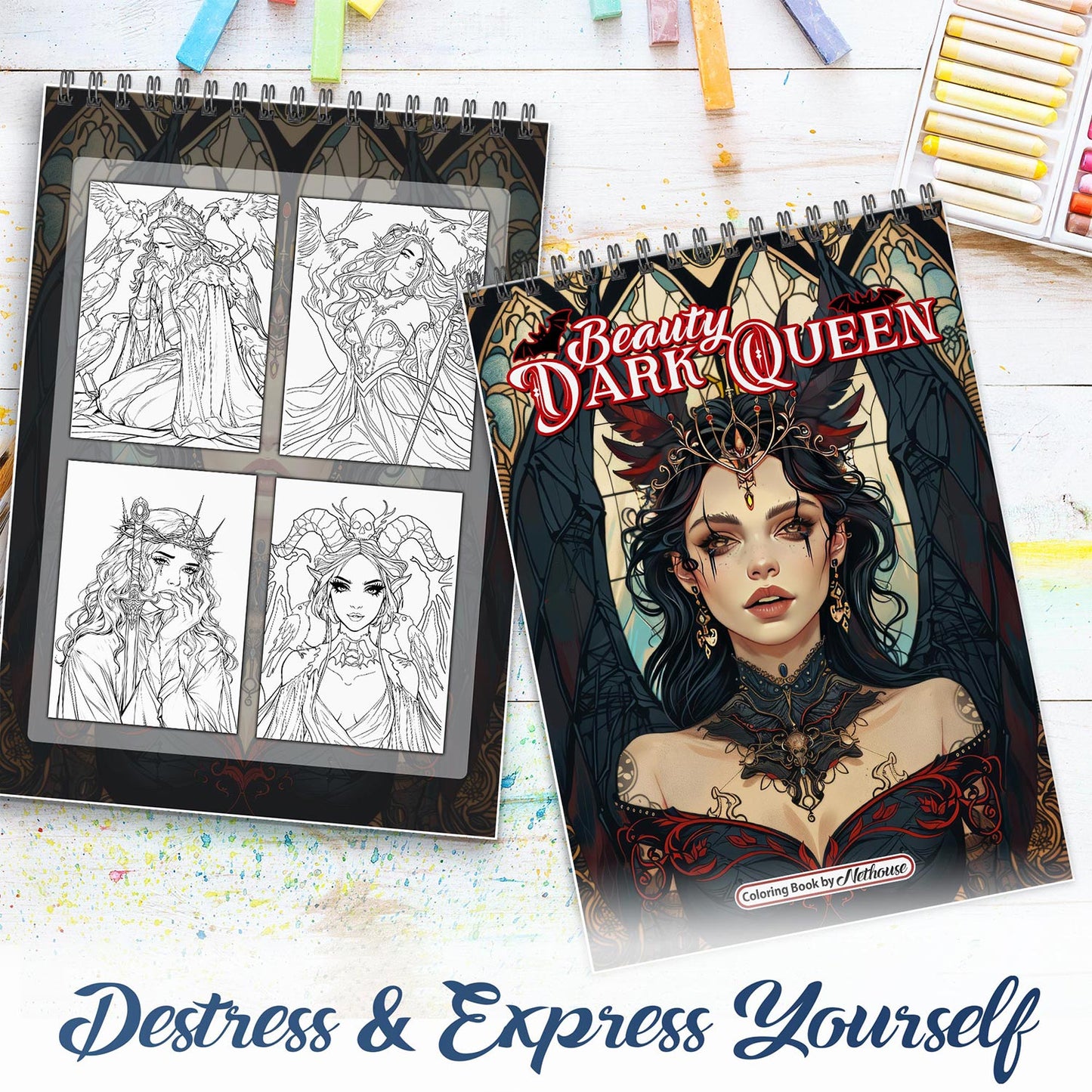 NETHOUSE Beauty Dark Queen Spiral Coloring Book For Adults