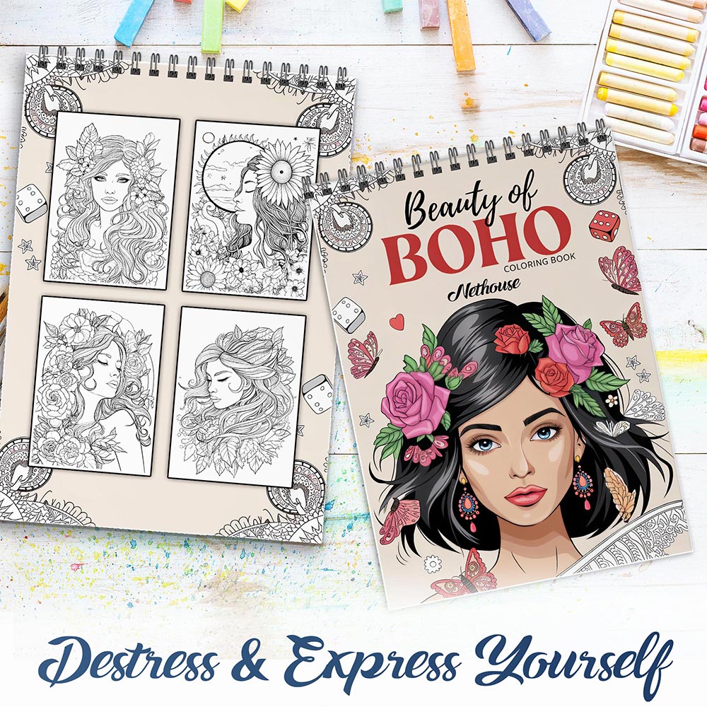 NETHOUSE Beauty of Boho Spiral Coloring Book for Adults