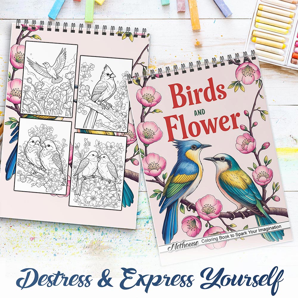 NETHOUSE Birds and Flower Spiral Coloring Book for Adults