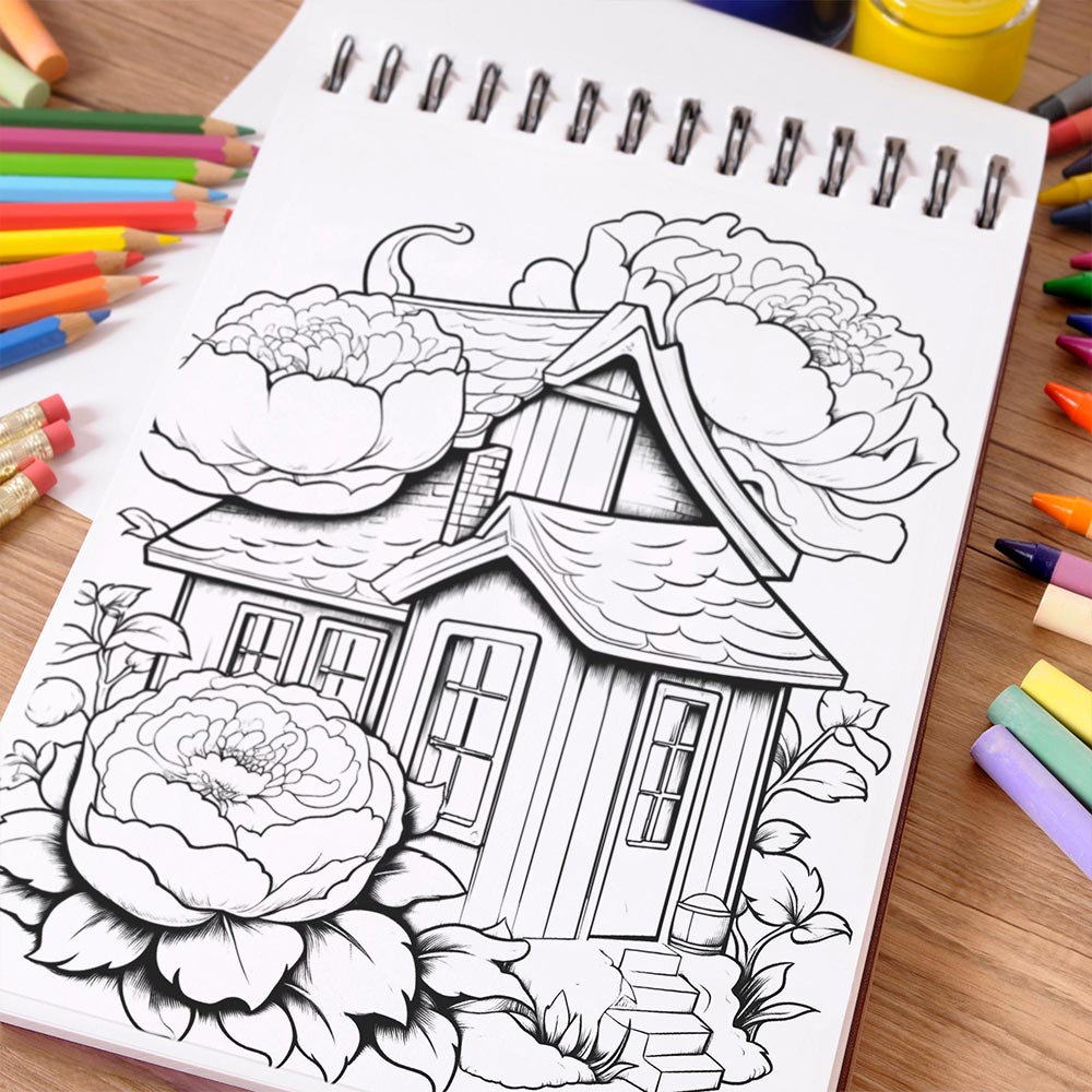NETHOUSE Blooming House Coloring Book Spiral Bound For Adults
