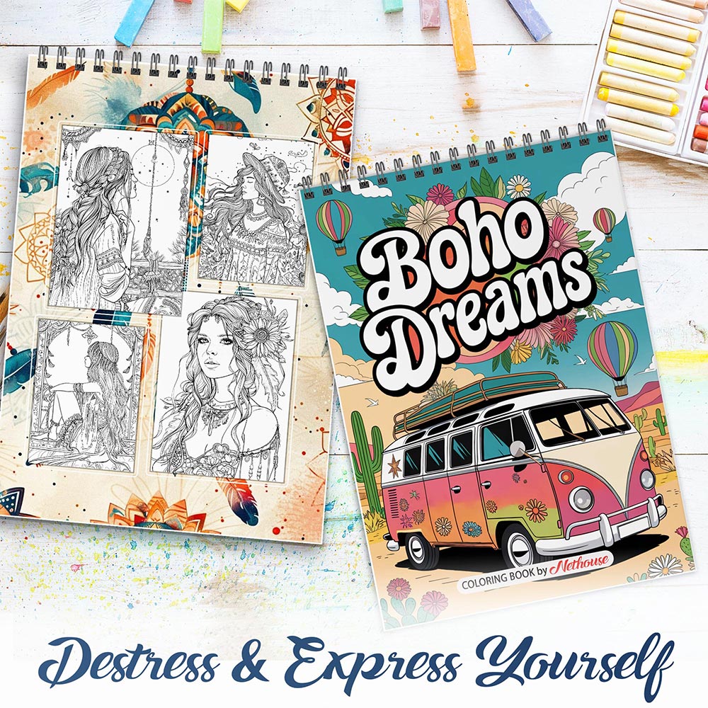 NETHOUSE Boho Dreams Spiral Coloring Book for Adults