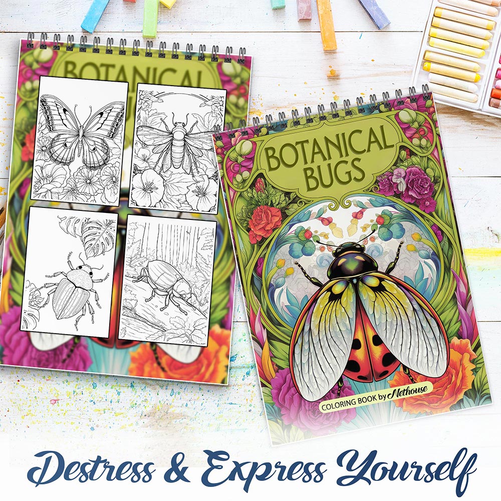 NETHOUSE Botanical Bugs Spiral Coloring Book for Adults