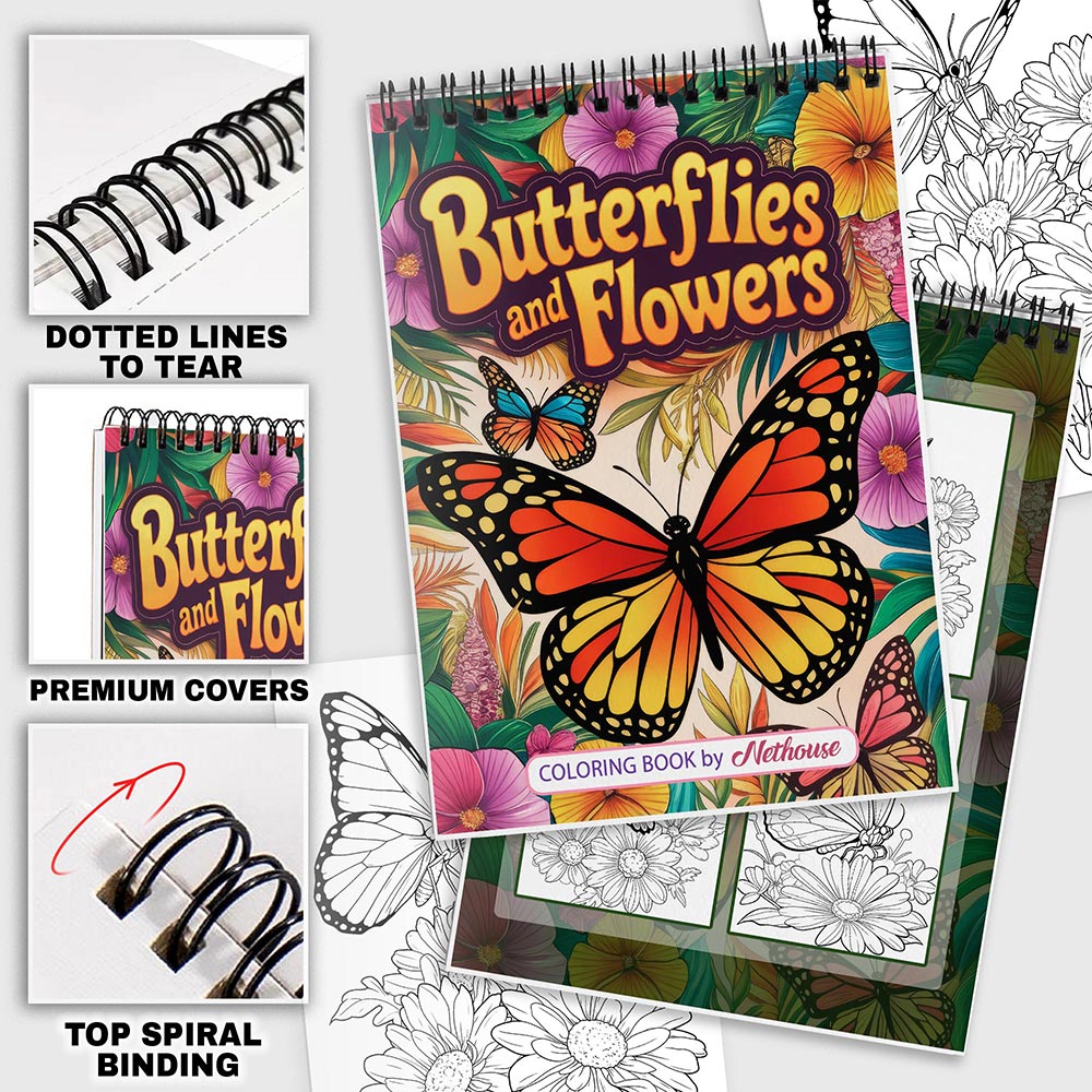 NETHOUSE Butterflies and Flowers Coloring Pages For Adults