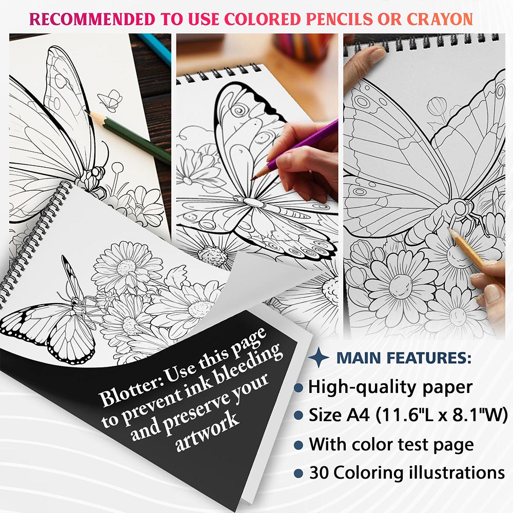 NETHOUSE Butterflies and Flowers Coloring Sheets For Adults