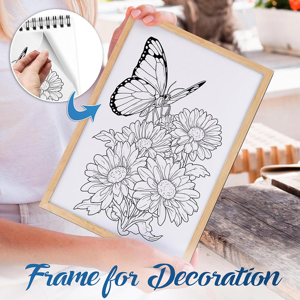 NETHOUSE Butterflies and Flowers Spiral Bound Coloring Book For Adults
