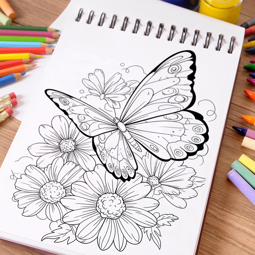 NETHOUSE Butterflies and Flowers Coloring Book Spiral Bound For Adults