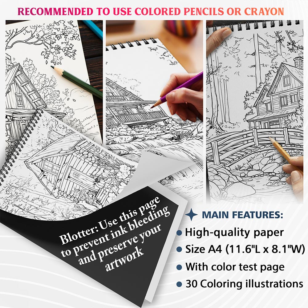 NETHOUSE Cabin in The Forest Coloring Sheets For Adults