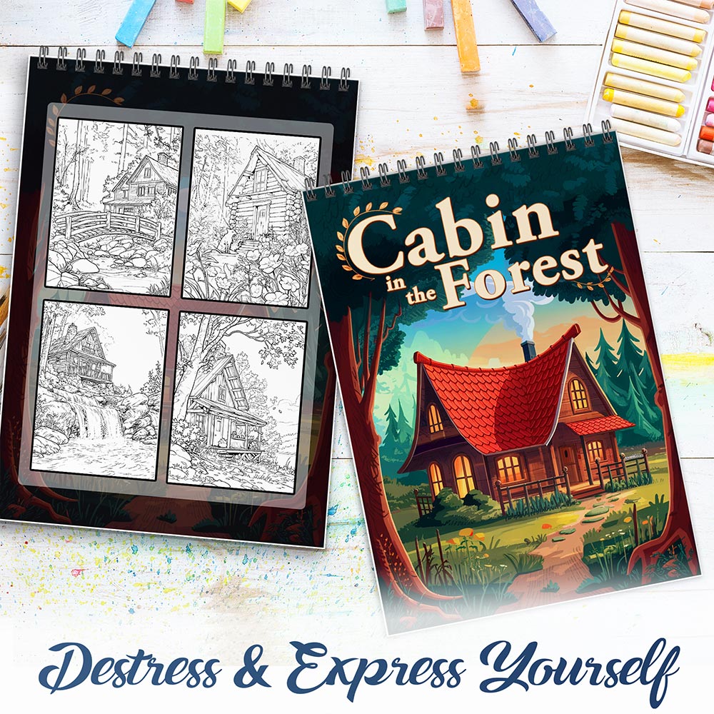 NETHOUSE Cabin in The Forest Spiral Coloring Book For Adults
