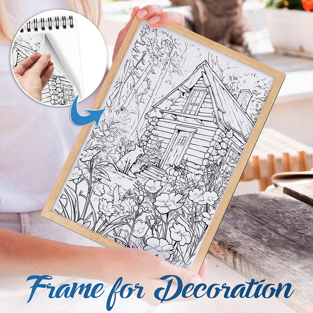 NETHOUSE Cabin in The Forest Spiral Bound Coloring Book For Adults