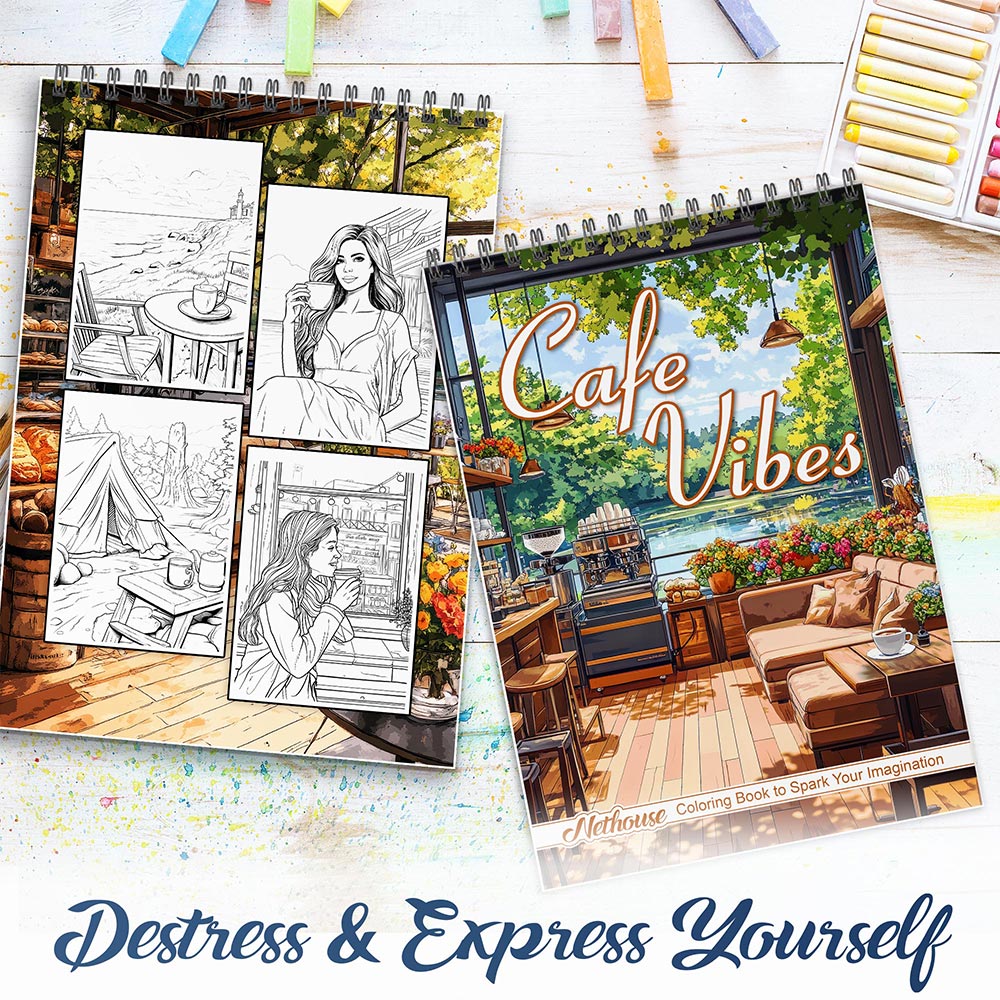 NETHOUSE Cafe Vibes Spiral Coloring Book for Adults