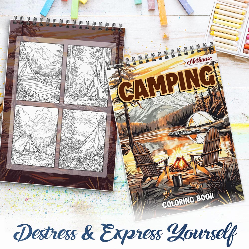 NETHOUSE Camping Spiral Coloring Book For Adults