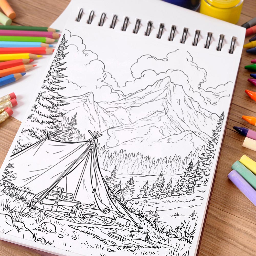 NETHOUSE Camping Coloring Book Spiral Bound For Adults