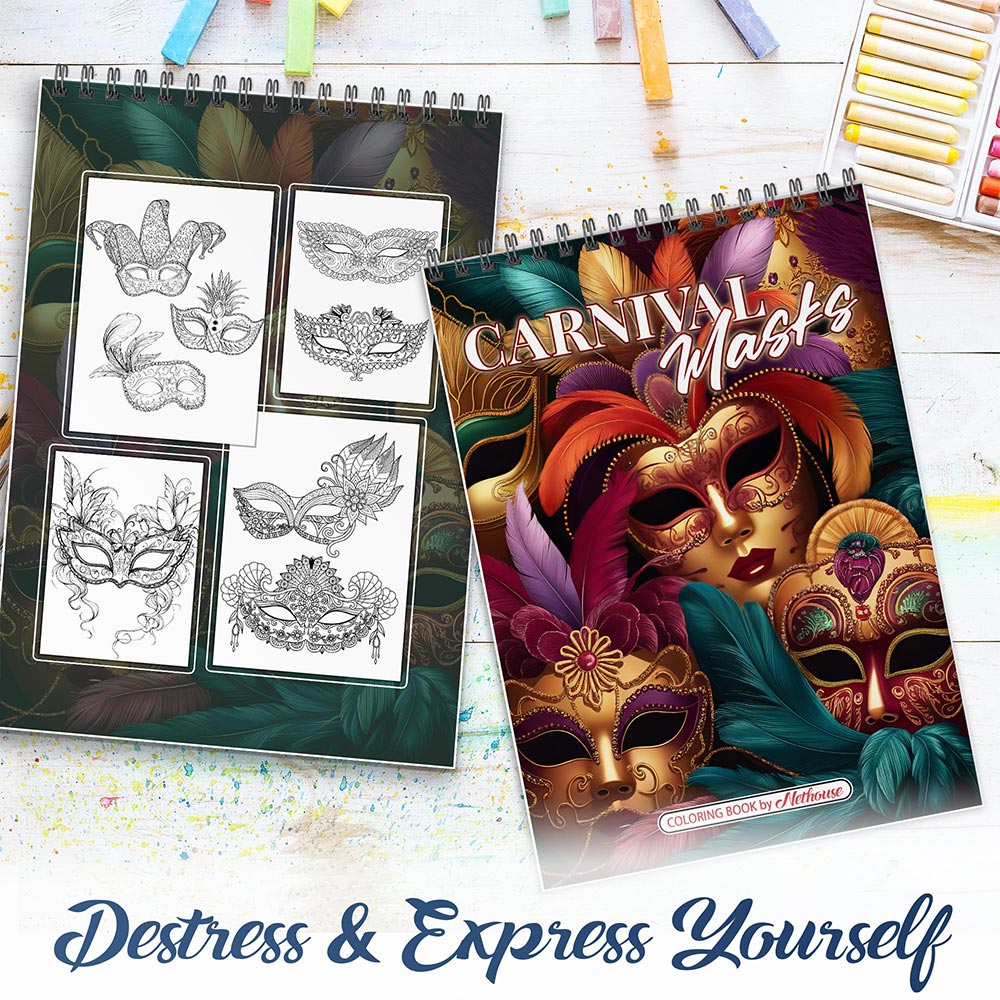 NETHOUSE Carnival Masks Spiral Coloring Book for Adults