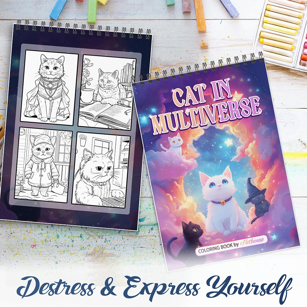NETHOUSE Cat In Multiverse Spiral Coloring Book For Adults