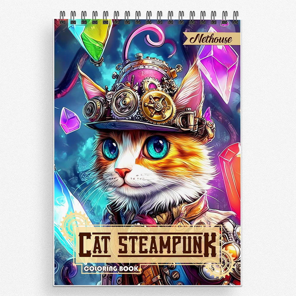NETHOUSE Cat Steampunk Coloring Book For Adults