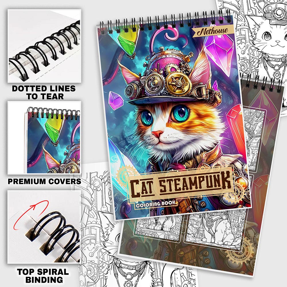 NETHOUSE Cat Steampunk Coloring Pages For Adults