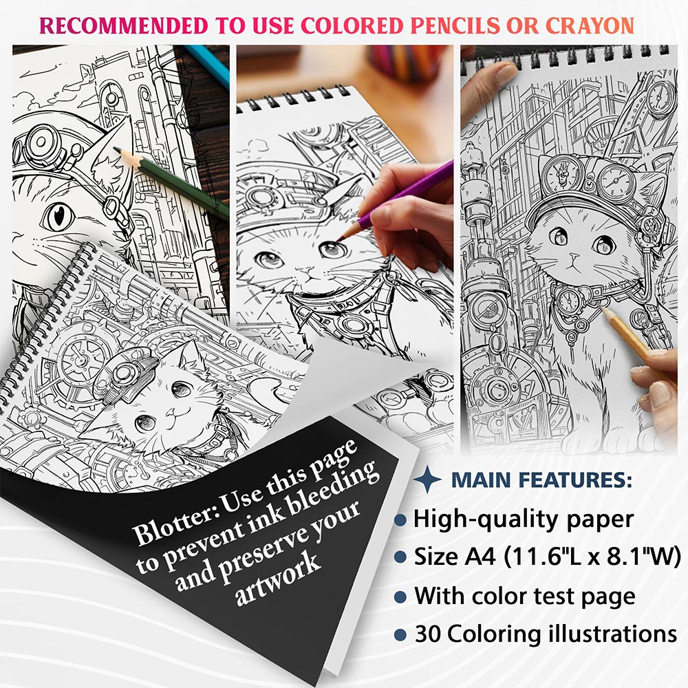 NETHOUSE Cat Steampunk Coloring Sheets For Adults