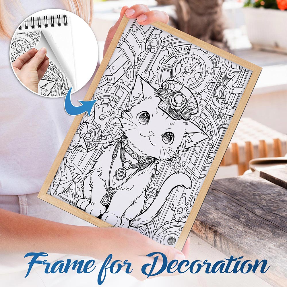 NETHOUSE Cat Steampunk Spiral Bound Coloring Book For Adults