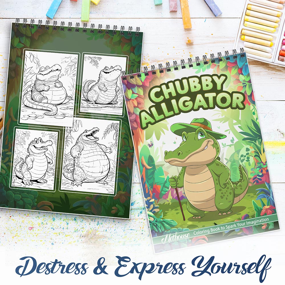 NETHOUSE Chubby Alligator Spiral Coloring Book For Adults