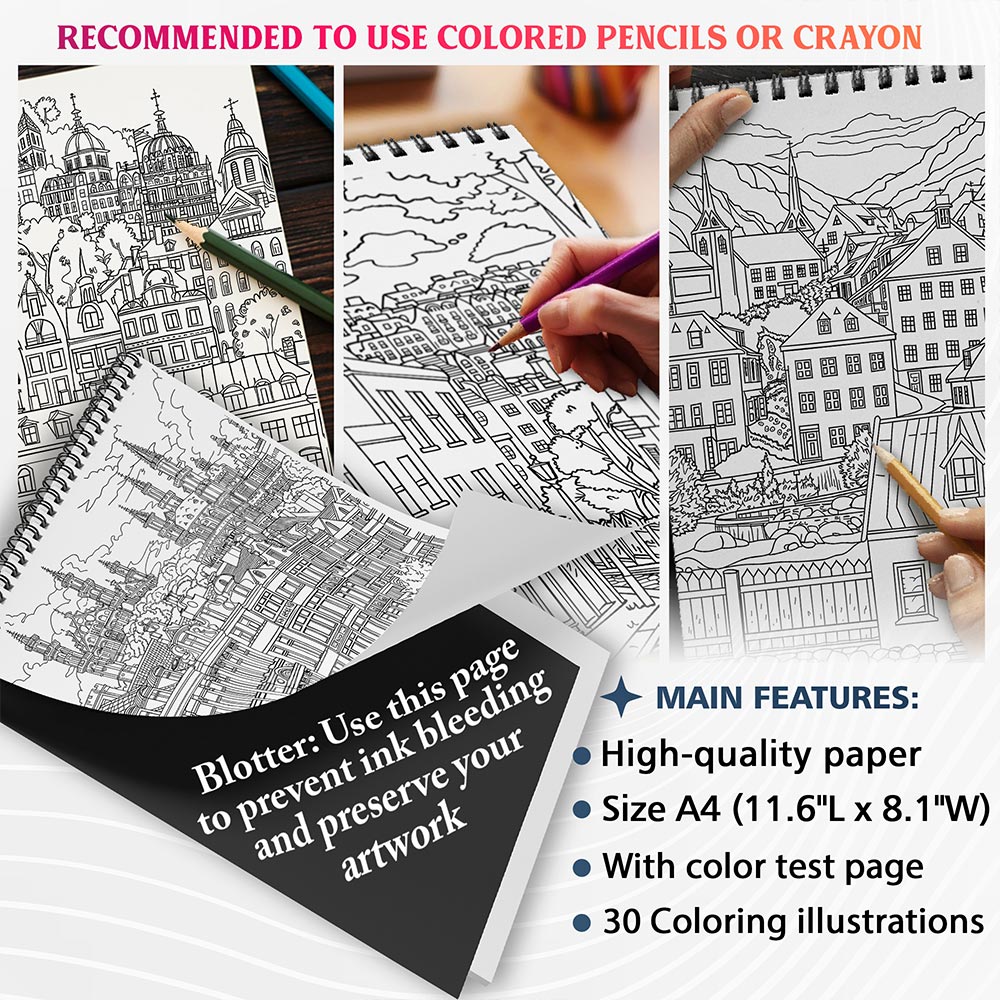 NETHOUSE Cities and Towns in Europe Coloring Sheets For Adults